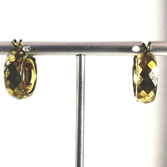 Vtg Gold Vermeil 925 Sterling Silver Diamond-Cut Hoop Earrings Handmade Mexico - Picture 1 of 5